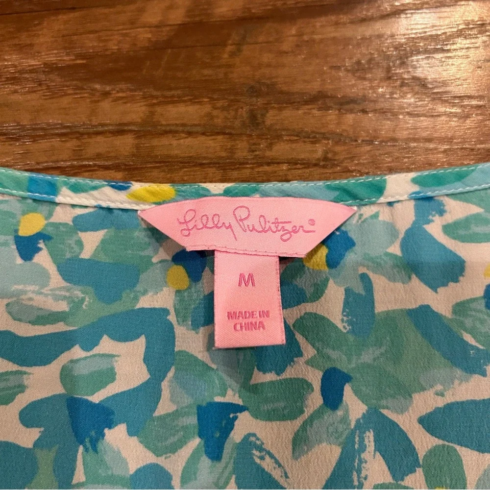 Lilly Pulitzer Dahlia Silk Tank Top Blue/White/Yellow Medium - Picture 5 of 11
